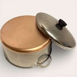 Revere Ware 4 1/2 Qt Stock Pot with Lid Copper Bottom Pre 1968 Steel Handles